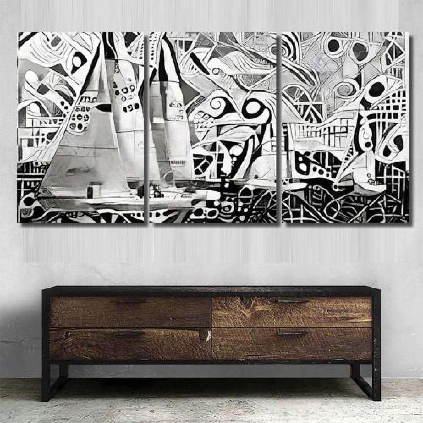 Yachts on Regatta Monochrome Abstract Geometric-xinru shop