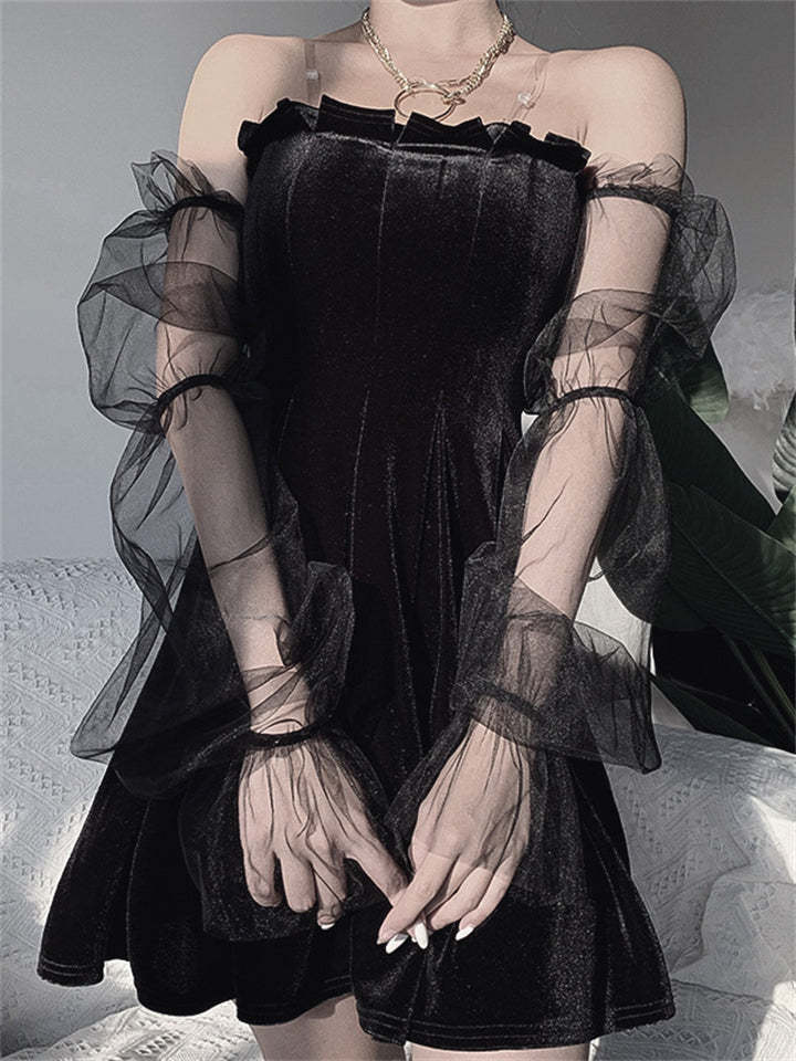 Women Sexy Lace Mini Sleeveless Purple Draped Bodycon Gothic Dress-xinru