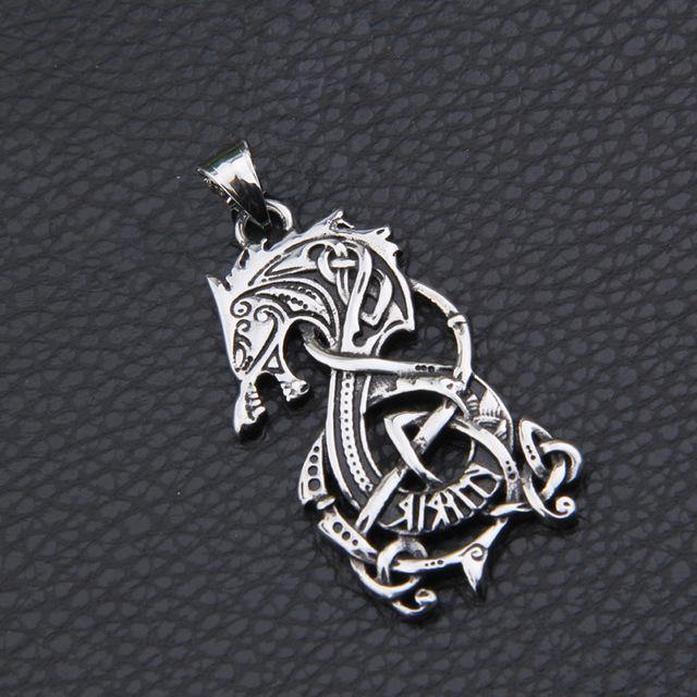 Man Silver Fenrir Viking Wolf Necklace-xinru