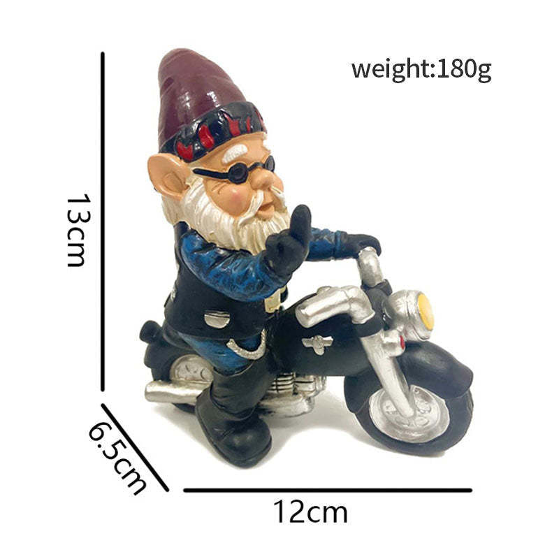 Gnome Dwarf Riding Motorcycle Garden Lawn Statue Ornament-xinru