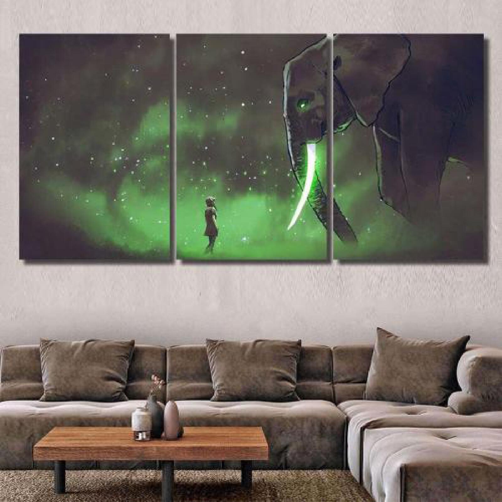 Young Woman Facing Giant Elephant Glowing-xinru shop