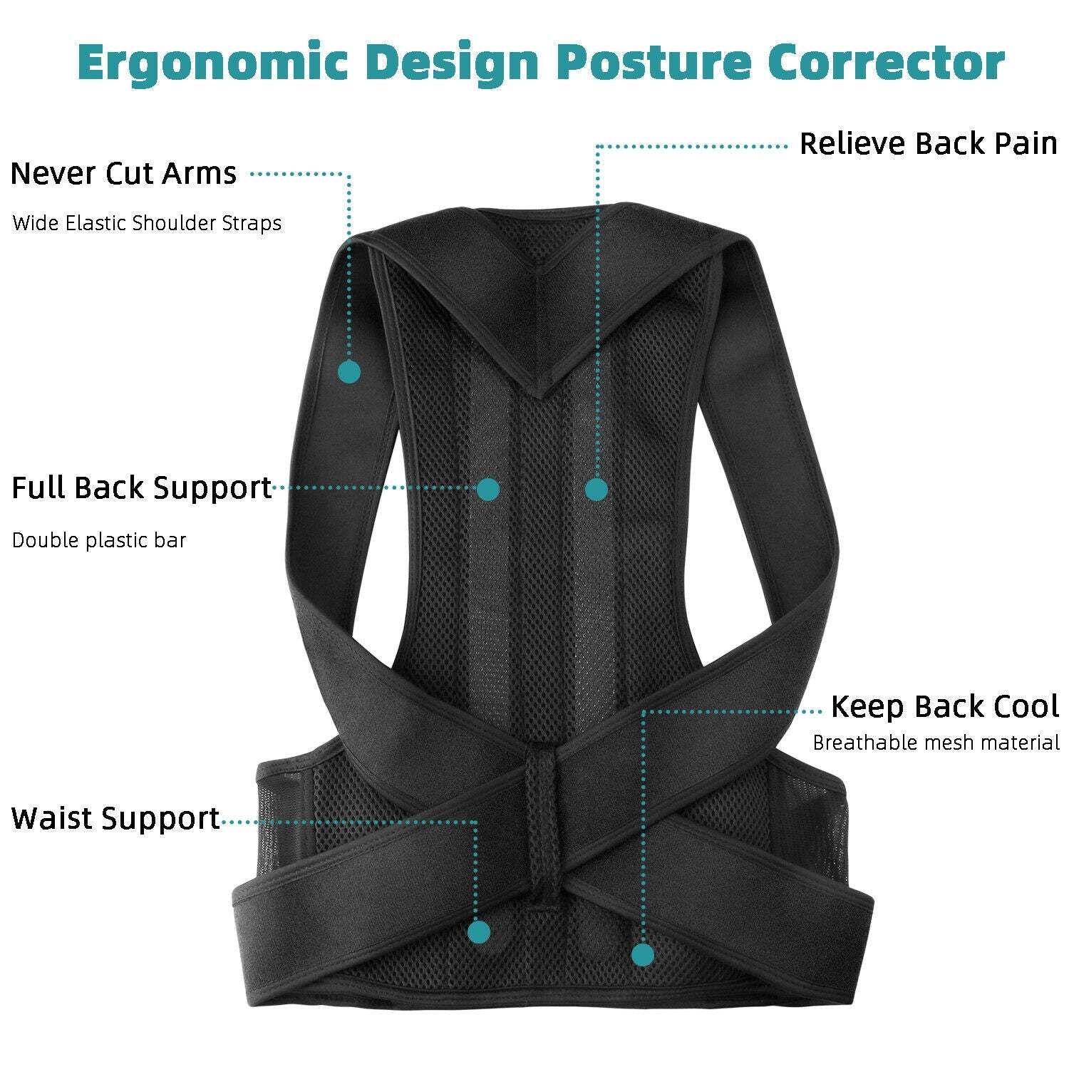 Men  Adjustable Back Posture Corrector Low Support Shoulder Brace-xinru