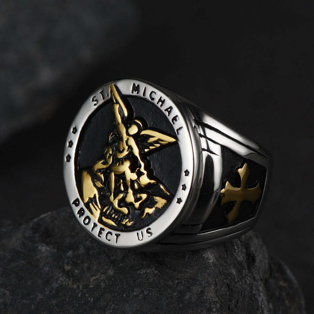 St Michael Ring Stainless Steel Archangel Michael Ring For Men-xinru