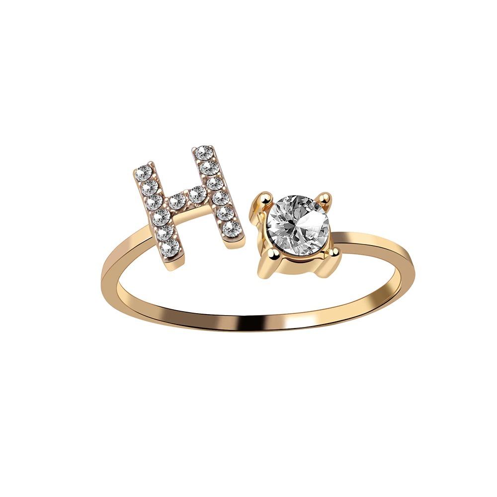 Golden Adjustable A-Z Personalized Initial Letter with Rhinestone Rings-xinru