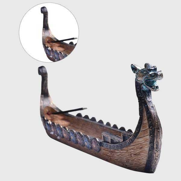 Viking Dragon Boat Waterfall Incense Burner Ceramic Holder-xinru
