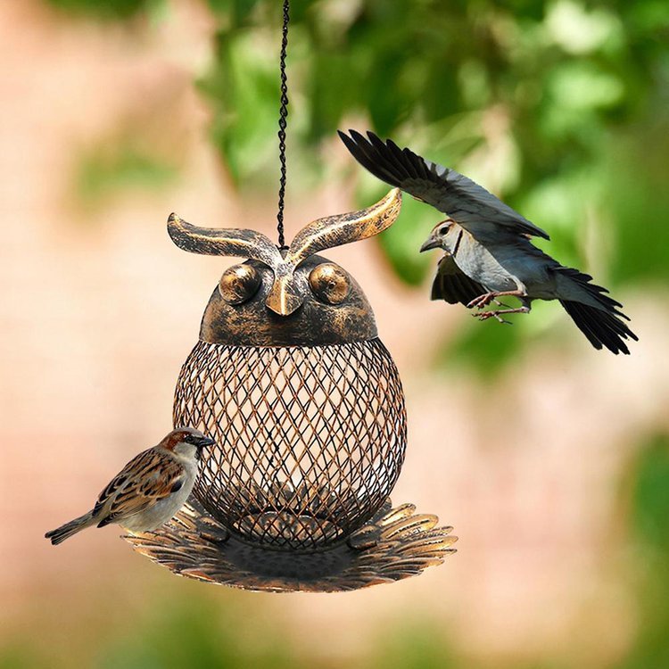 Outdoor Garden Decor Owl Shape Iron Vintage Bird Feeder-xinru