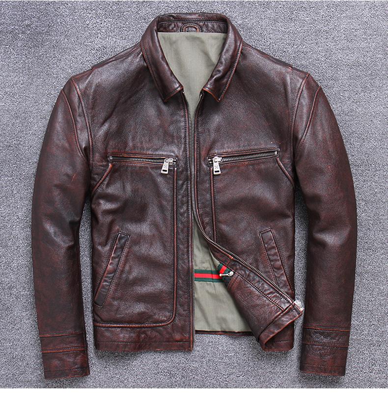 Cowhide Riding Biker Jacket Lapel Casual-xinru shop