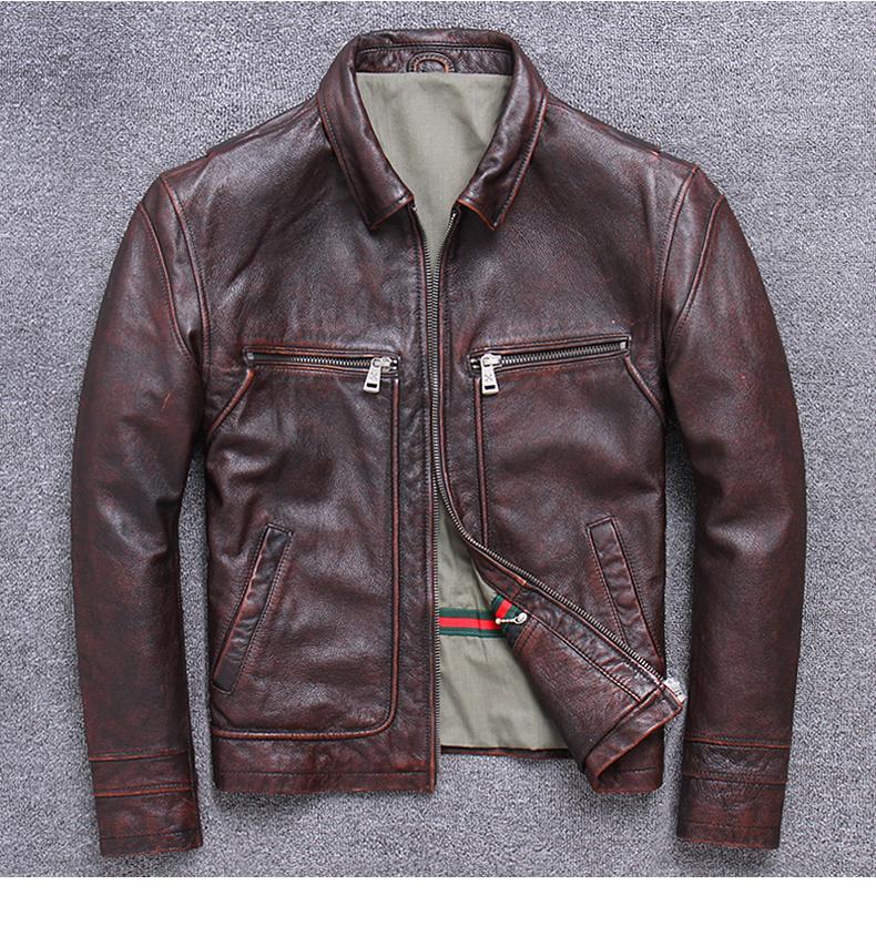 Cowhide Riding Biker Jacket Lapel Casual-xinru shop