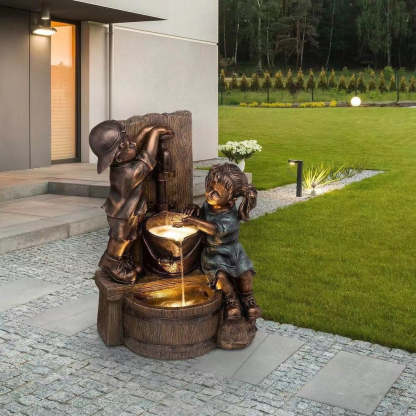 Garden Statue A Kid With Fireflies Garden Fairy Garden Decoration-xinru