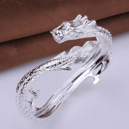 Sterling Silver Antique Dragon Chic Bracelet-xinru
