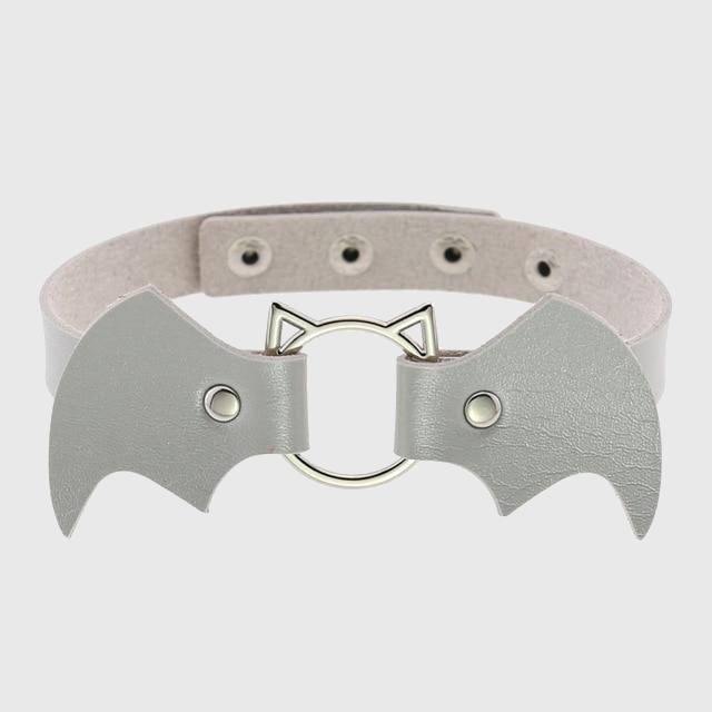 Women Heart Rivet Bat Wings Black Leather Choker Collar Necklace Party-xinru
