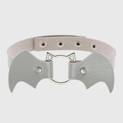 Women Heart Rivet Bat Wings Black Leather Choker Collar Necklace Party-xinru