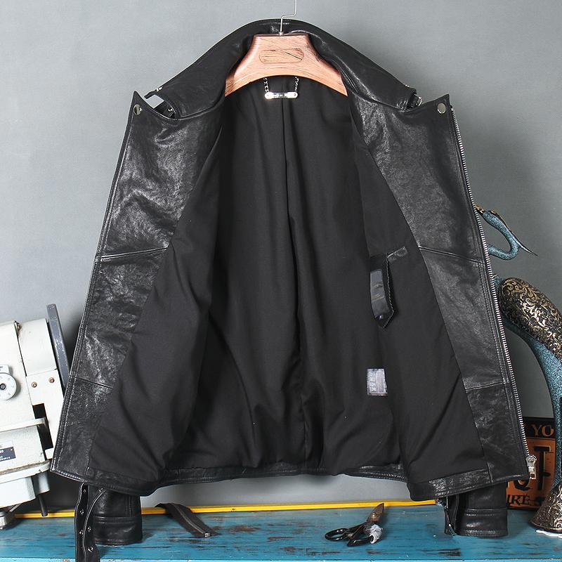 Men's Diagonal Zipper Leather Jacket-xinru shop