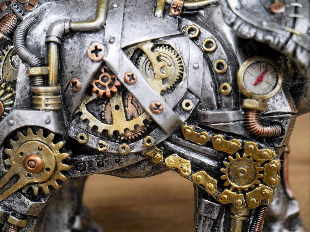 Metallic Silver Copper and Gold Gothic Steampunk Elephant Statue-xinru