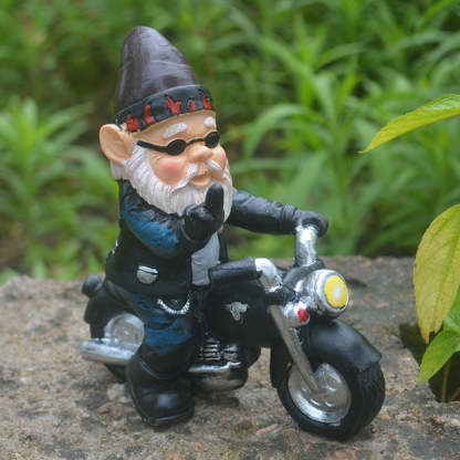 Gnome Dwarf Riding Motorcycle Garden Lawn Statue Ornament-xinru