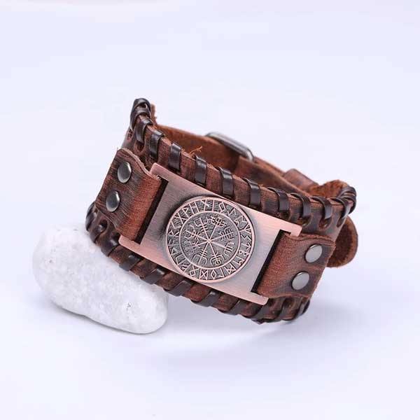 Viking Compass Leather Bracelet Vegvisir Wristband-xinru