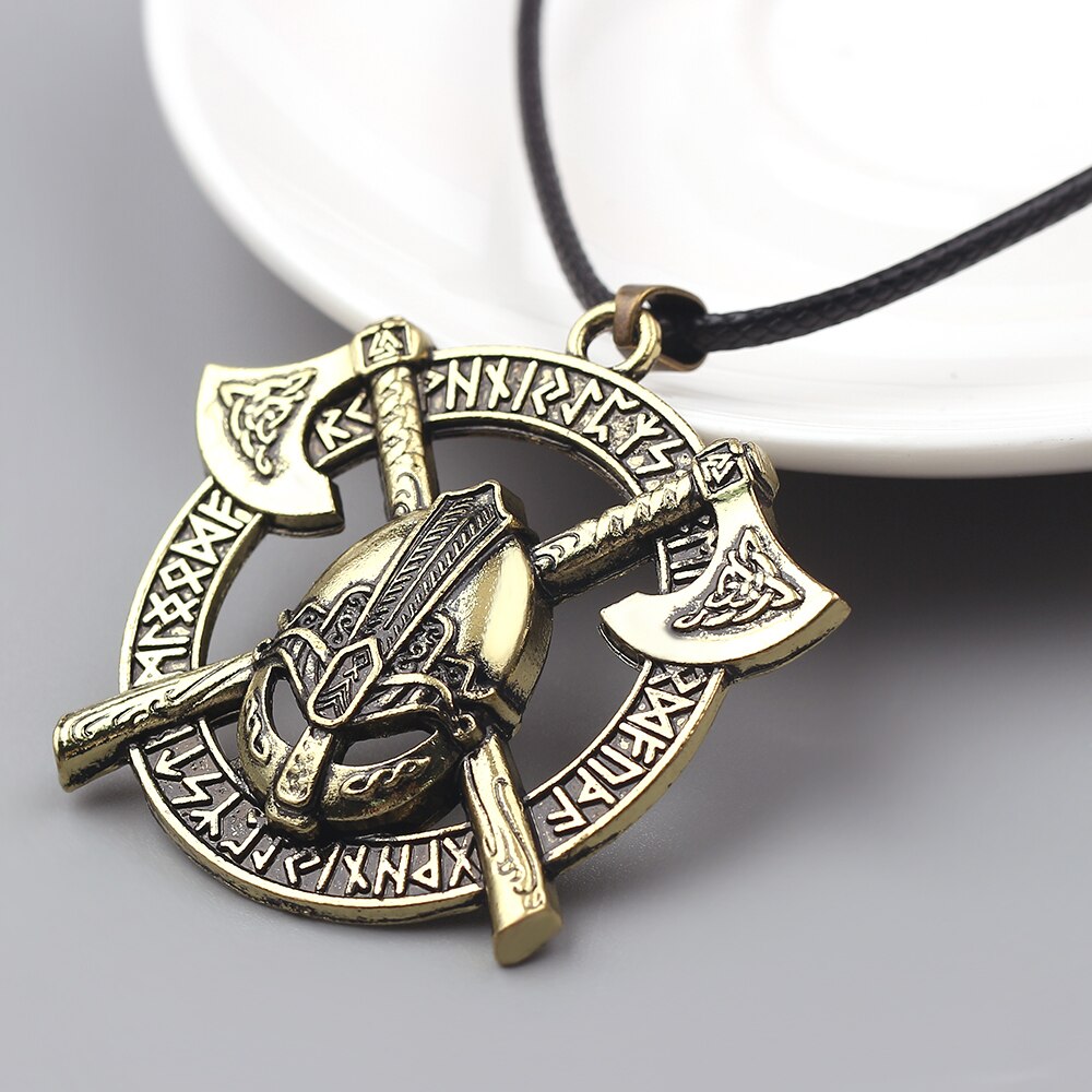 Viking Men Odin Raven Slavic Amulet Sword Axe Helmet Pendant Necklaces-xinru