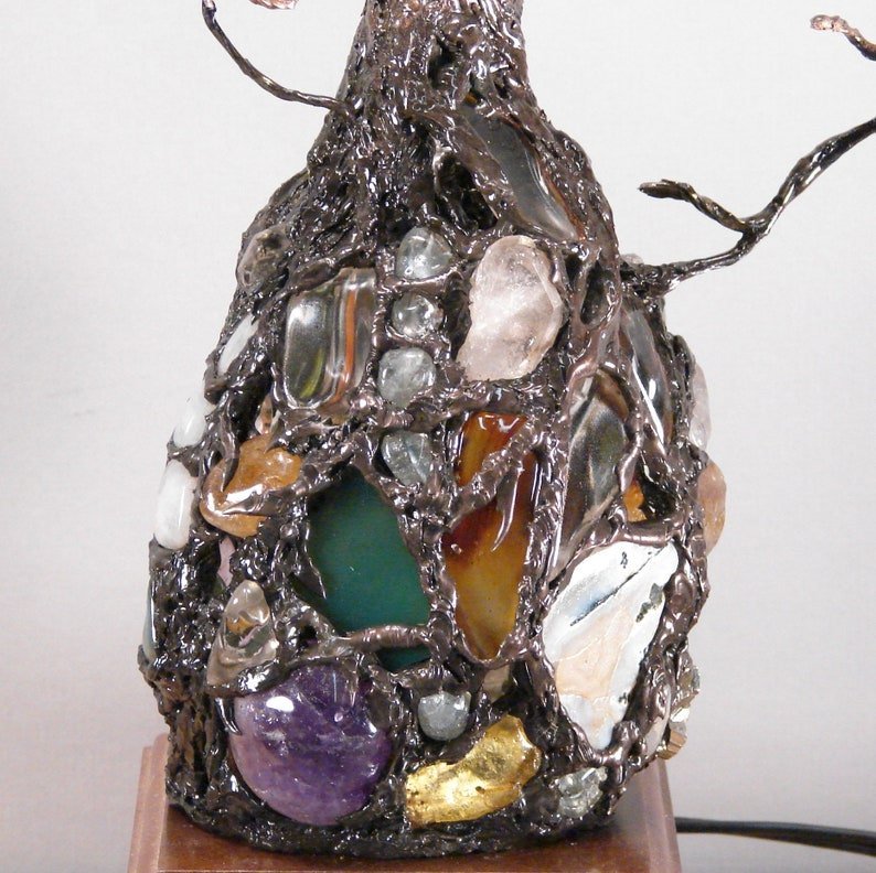 Ancient Tree Metal Sculpture Gemstone Accent Lamp-xinru