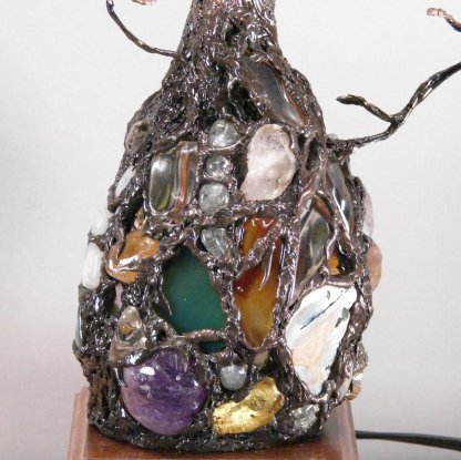 Ancient Tree Metal Sculpture Gemstone Accent Lamp-xinru