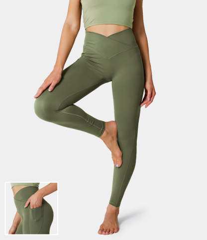 Cloudful® Crossover Pocket Plain 7/8 Leggings-xinru shop