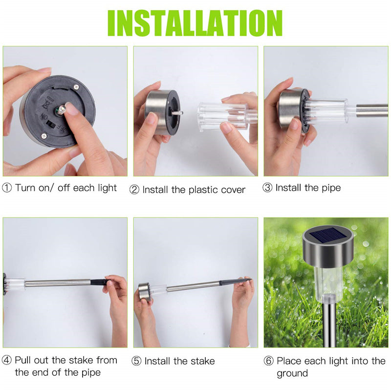 12 Packs Solar Glass Stainless Steel Waterproof Stake Lights For Outdoor Pathway Garden-xinru