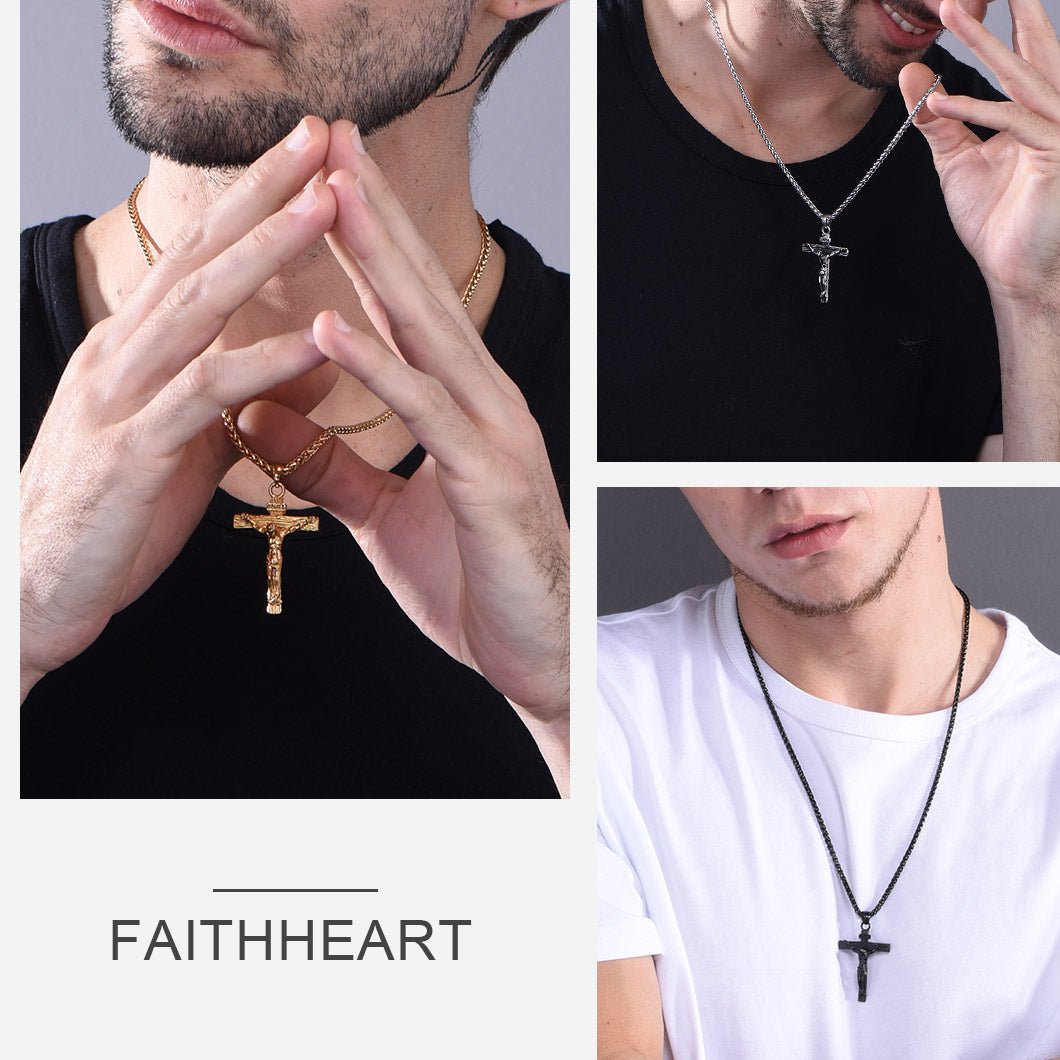 Crucifix Cross Necklace Catholic Pendant For Men-xinru