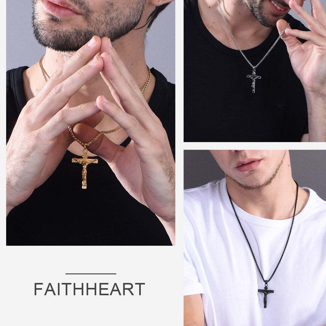 Crucifix Cross Necklace Catholic Pendant For Men-xinru