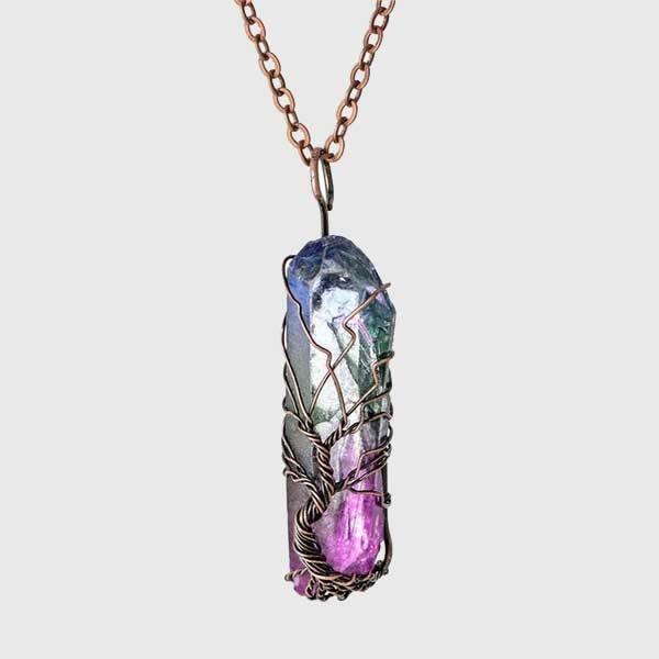 Yggdrasil Tree Of Life Rainbow Quartz Necklace-xinru
