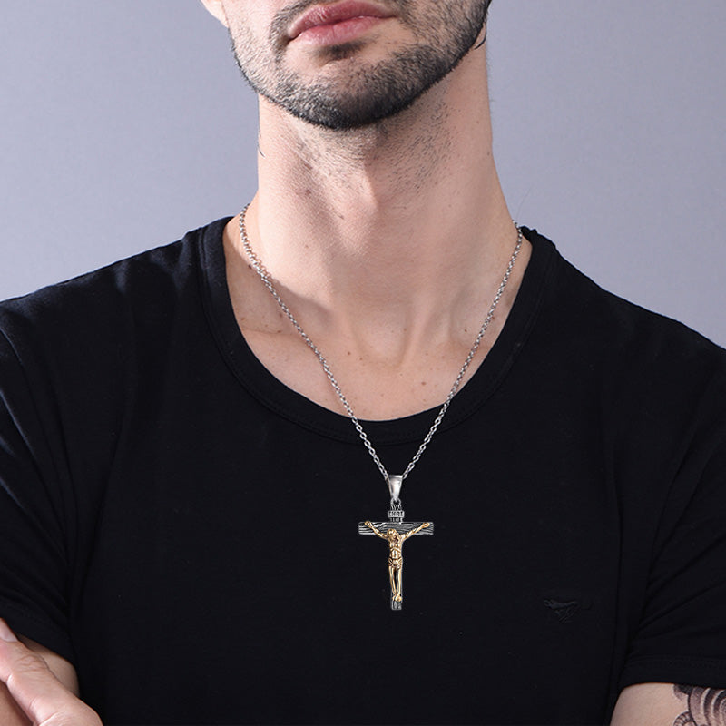 Sterling Silver Crucifix Cross Necklace Jesus Pendant For Men Women-xinru