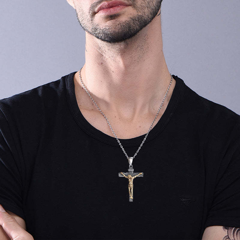 Sterling Silver Crucifix Cross Necklace Jesus Pendant For Men Women-xinru