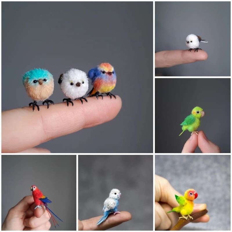 Crocheted Miniature Bird Garden Ornament Desktop Decor-xinru