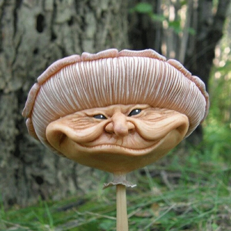 Funny Face Garden Statue Fracture-Resistant Resin Patio Lawn Mushroom Sculpture-xinru