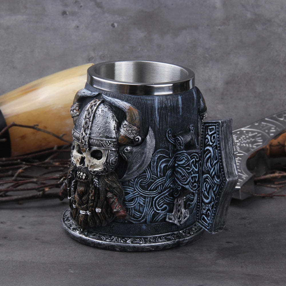 Danegeld Tankard Mug With Stainless Steel Insert Resin Skull Viking Coffee Beer-xinru