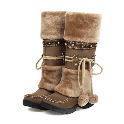 Suede Pom-Pom Snow Boots-xinru shop