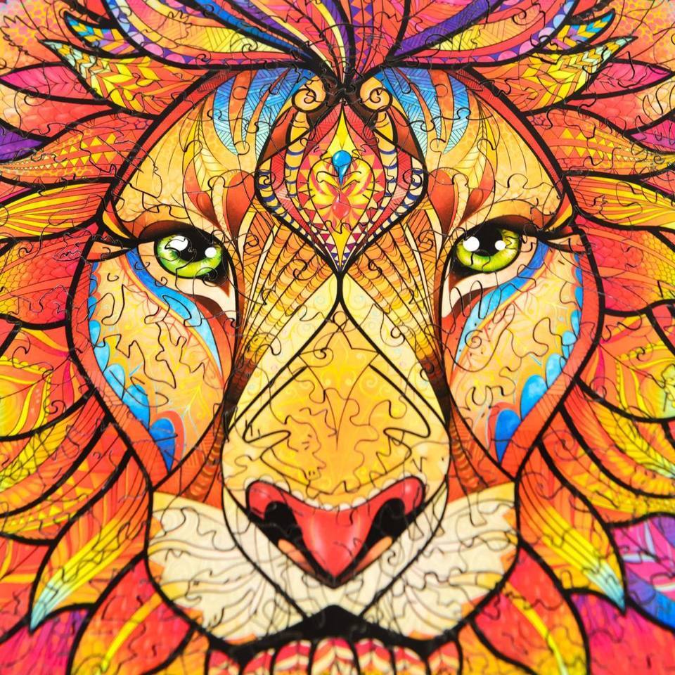 Wooden Brave Lion Jigsaw Puzzle Gifts With Box-xinru