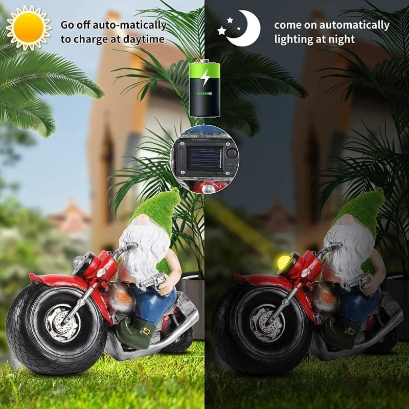 Garden Gnome on Motorcycle Statue With Solar Light-xinru