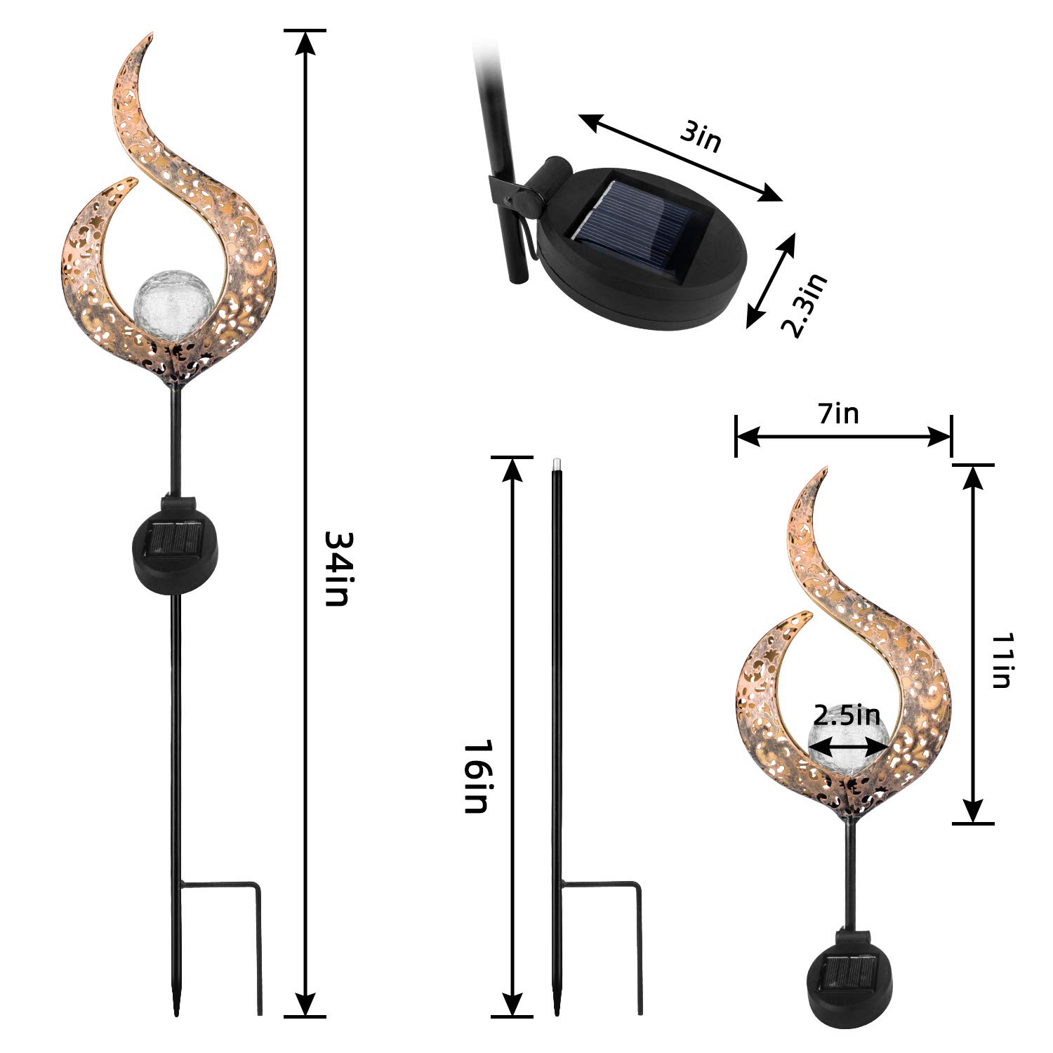 Solar Powered Metal LED Exterior Garden Light Outdoor Flame Effect Feature Lawn Ornament Solar Garden Lamp Warm White