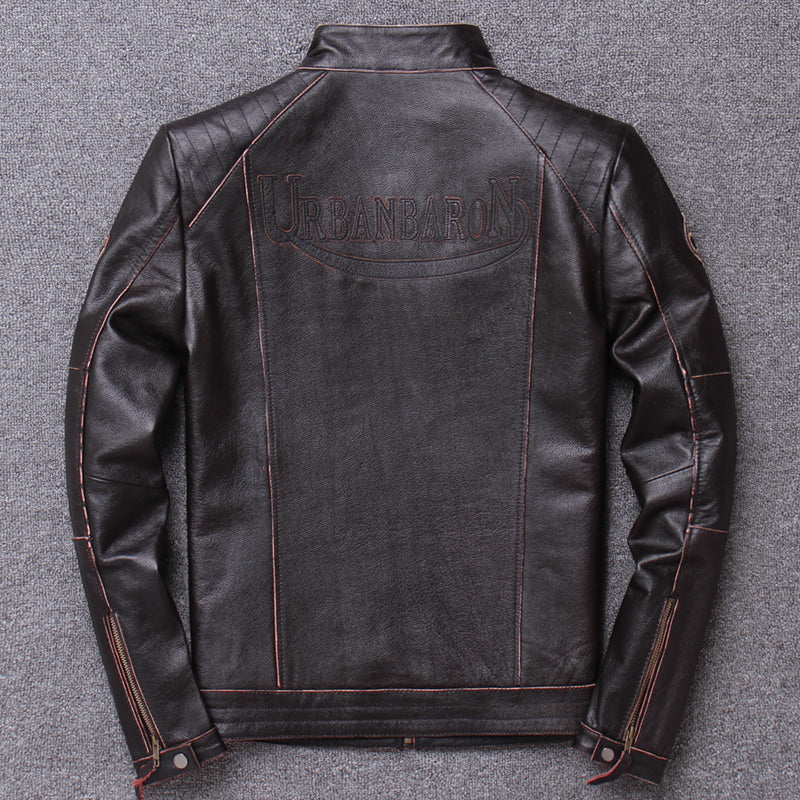 Stand Collar Leather Jacket-xinru shop