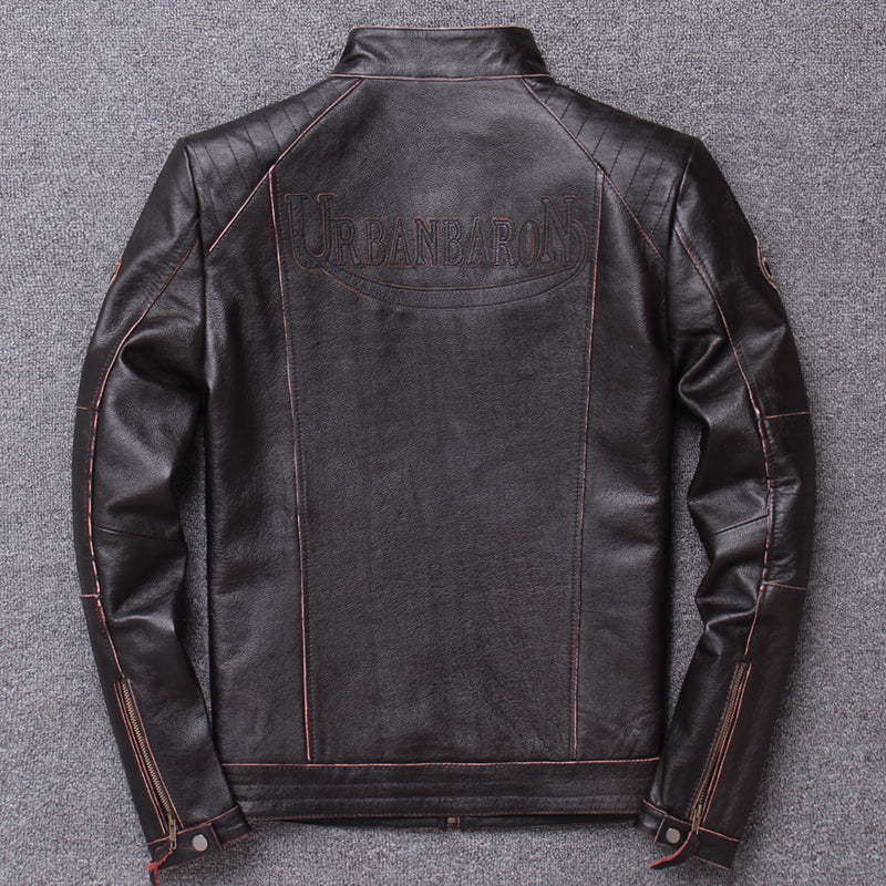 Stand Collar Leather Jacket-xinru shop