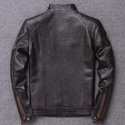 Stand Collar Leather Jacket-xinru shop