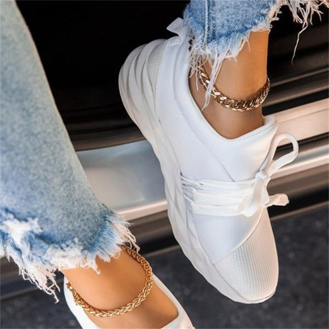 Women Casual Lace Up Vulcanize Shoes-xinru