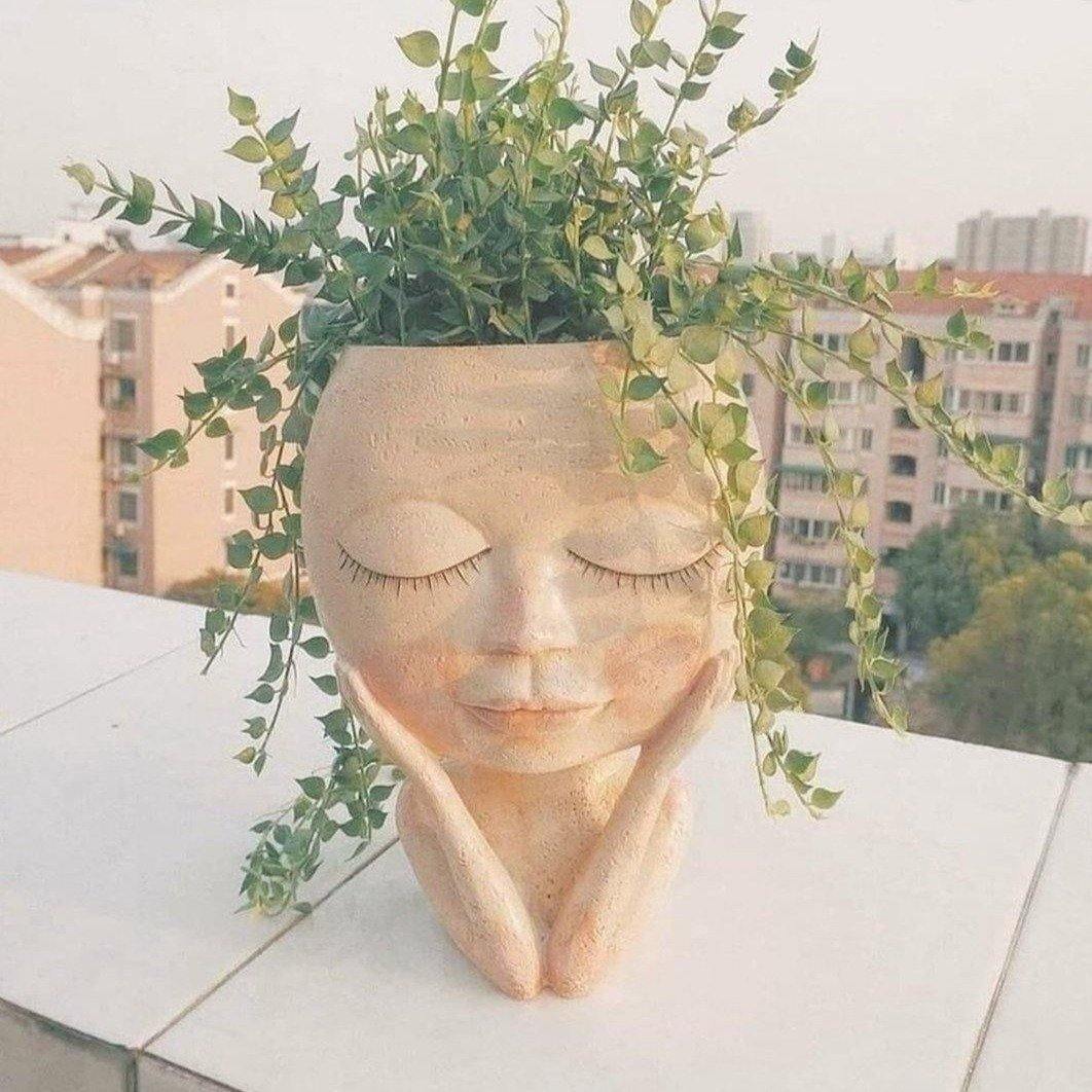 Face Flower Pot Head Planter Pot Succulent Planter Resin Decor-xinru