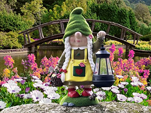 Solar Light Garden Gnome Holding Lantern Ornament Yard Art-xinru