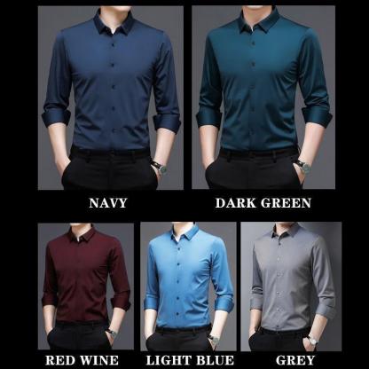 Men High Stretch Non-iron Anti-wrinkle Long Sleeve Business Standard Shirt-xinru