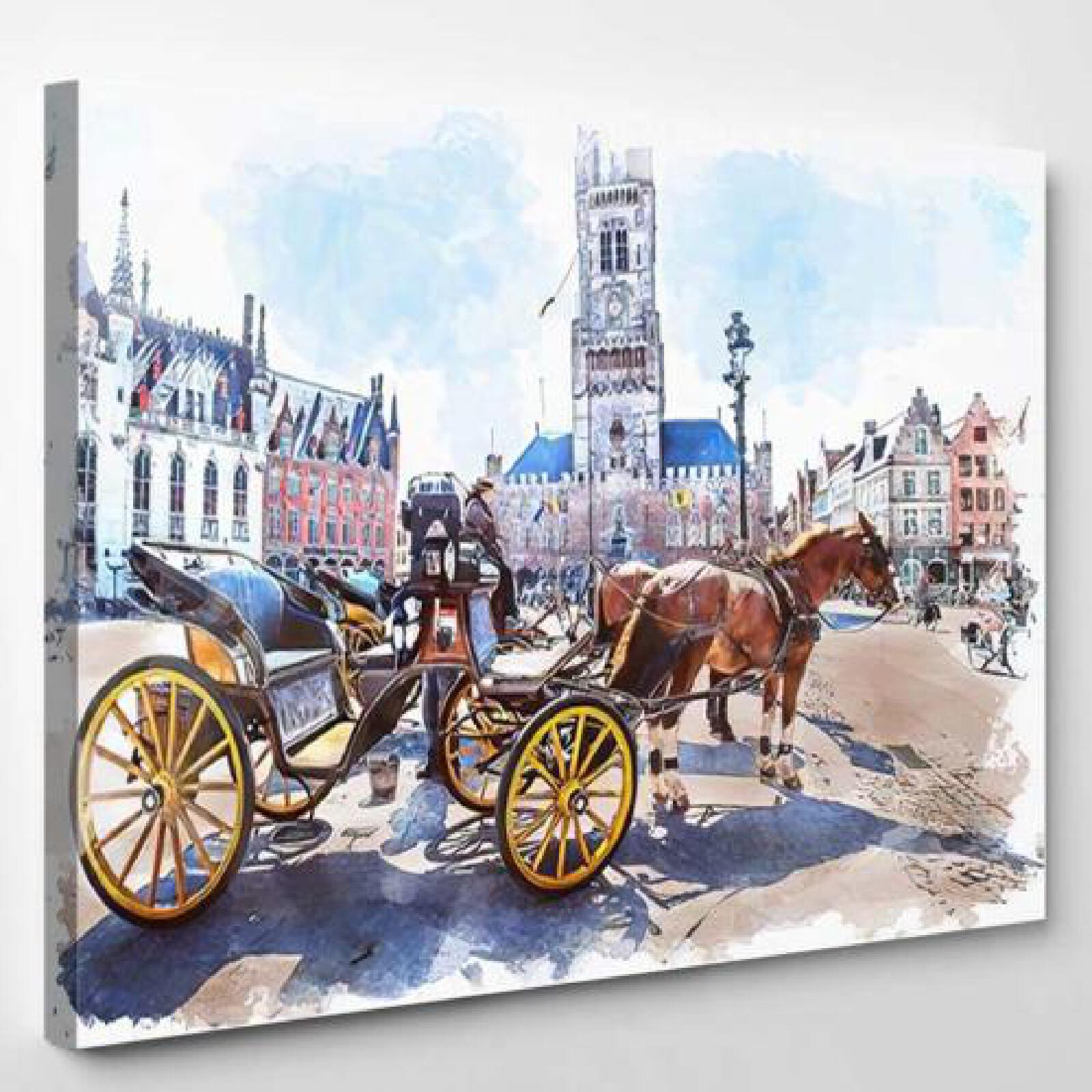 Watercolor Carriage Scenery Historical Town Tourist-xinru shop