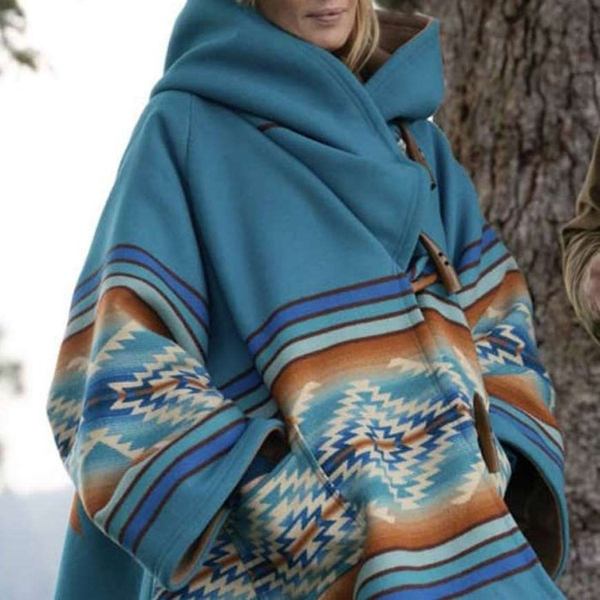 Women閳ユ獨 Beth Dutton Poncho Yellowstone Kelly Reilly Fleece Blend Blue Hood Coat-xinru shop
