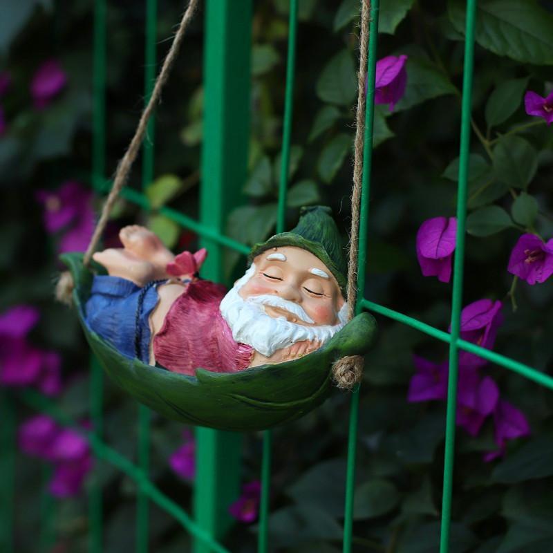 Funny Garden Gnomes Outdoor Hanging Statue Hammock Gnome-xinru