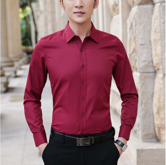 Men High Stretch Non-iron Anti-wrinkle Long Sleeve Business Standard Shirt-xinru