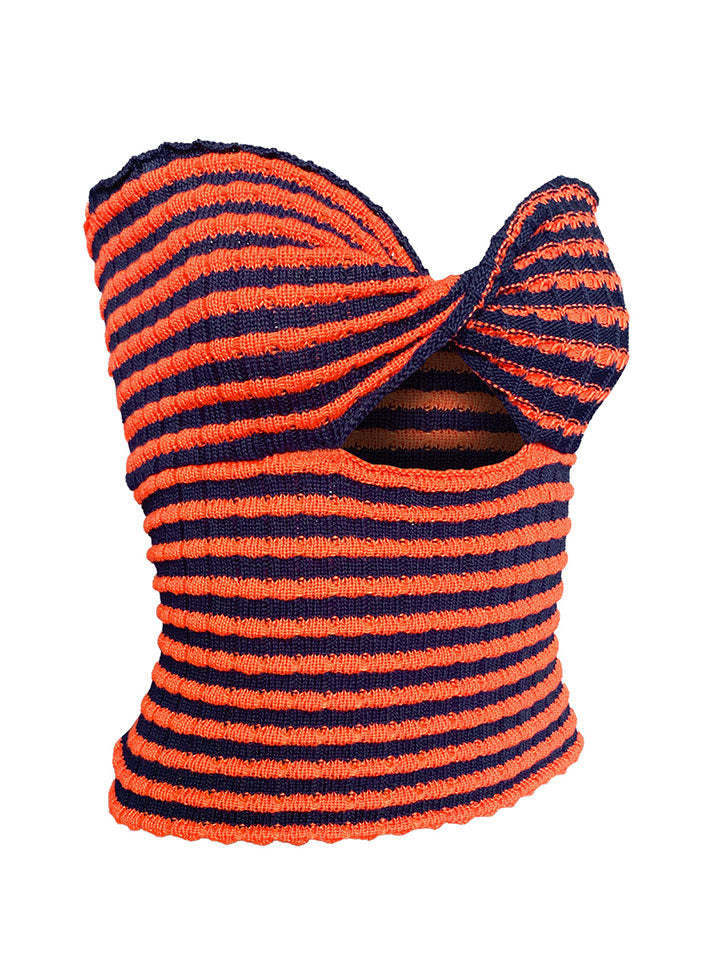 Women's Strapless Knitted Crop Top Hollow Out Backless Sexy Tank Tops-xinru