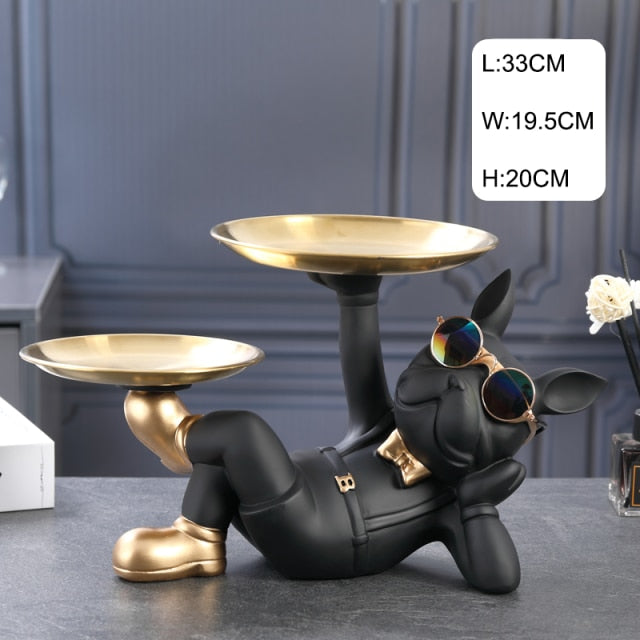 Resin Decorated Dog Butler Statue With Tray-xinru